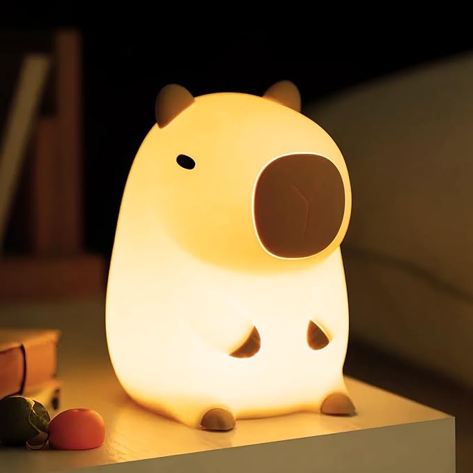 Cute Capybara Night Light for Kids, Squishy Capybara Lamp Gifts, Nursery Bedroom Decor, 2 Levels Dimmable Nursery Nightlight for Kids，Rechargeable LED Bedside Lamp with 20 Min Timer & Tap Control
