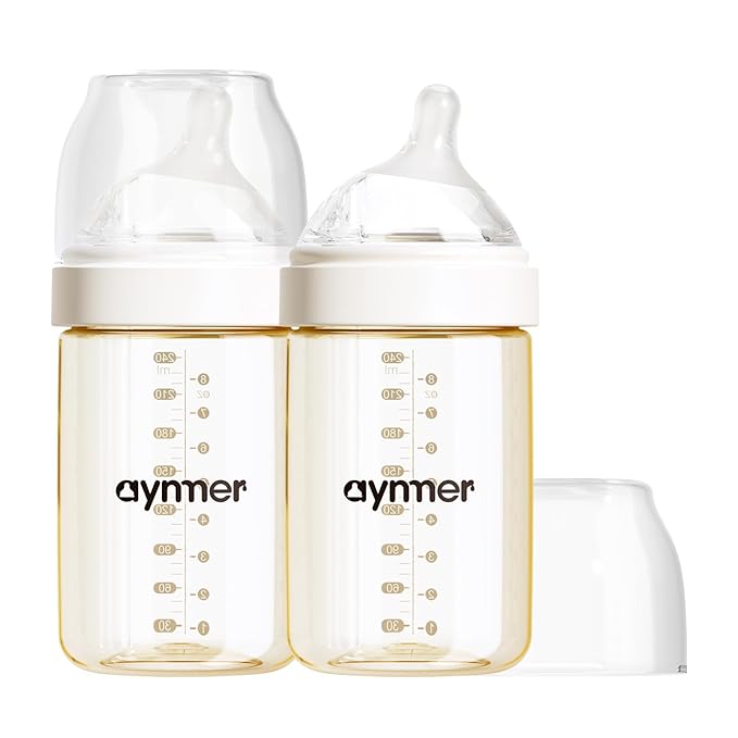 PPSU Natural Baby Bottle with Medium Flow Nipple, Anti-Colic, Wide Neck, Easy to Clean, 3 Months +, 8 oz, 2 Pack
