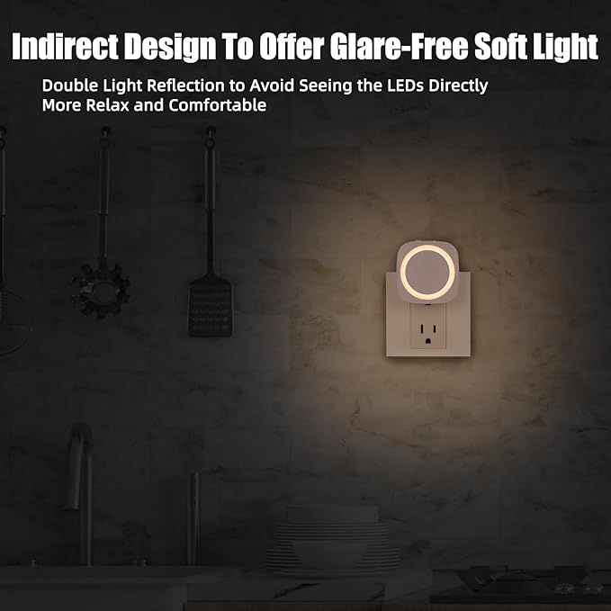 Warm White Night Lights Plug in to Wall,4 Packs Dimmable Night Light with Auto Dusk to Dawn Sensor,Soft Glow Night Light for Bathroom, Bedroom,Hallway, Stairs, Kitchen,Warm White