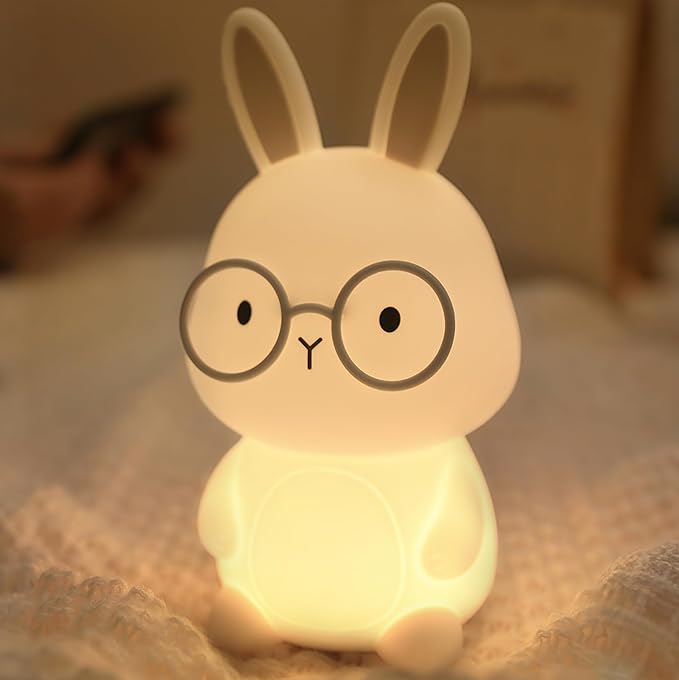 Bunny Night Light, Rabbit Lamp for Kids, Rechargeable LED Nightlight for Easter Gift,Silicone Bedside Lamp with Touch Color Changing,3 Levels Dimmable/Timmer Nursery Bedroom Light,Room Decor