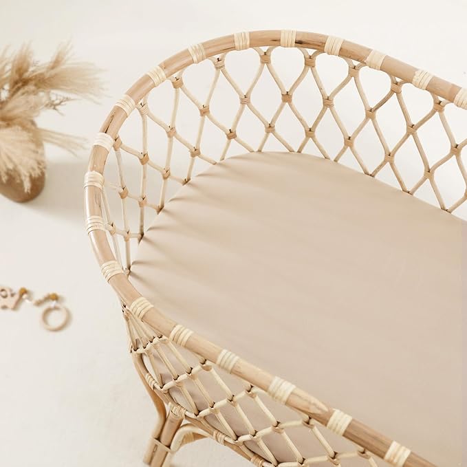 GRSSDER Stretchy Ultra Soft Fitted Bassinet Sheet 2 Pack, Universal Fit for Bassinets Baby Cradle Moses Basket Oval Rectangle Mattress Safe and Snug, Jersey Bassinet Sheets for Girls, Cream/Beige