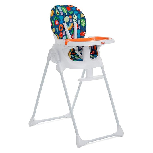 Fisher Price Tiny Bites Baby & Toddler Highchair – Rainbow Sherbert, One-Click Folding, 7 Adjustable Height Levels, 2 Recline Positions, Removable Dishwasher-Safe Tray, Lightweight, Space-Saving