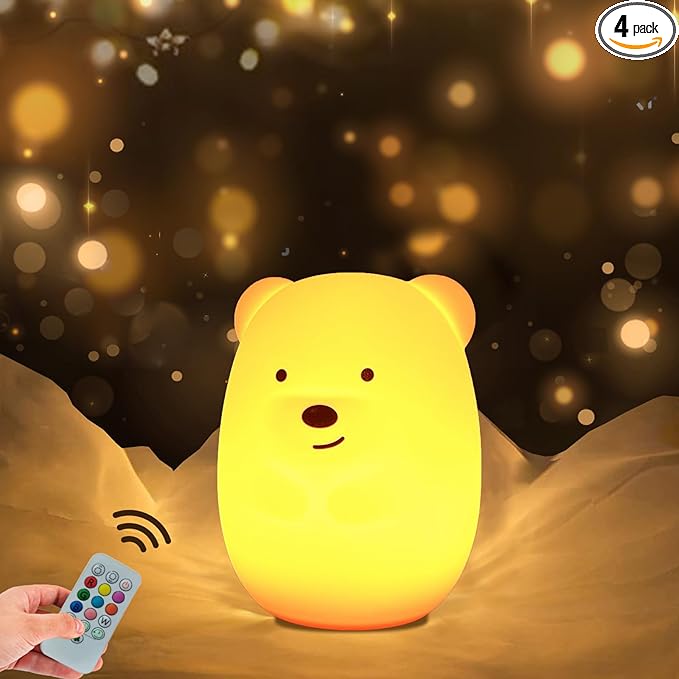 WHA&DARREN Large Owl Night Light for Kids,Cute Baby Night Light, Silicone Bedside Lamp, Sleep Lights, Eye Caring, Adjustable Brightness & Color, Time Setting, Touch+Remote Control