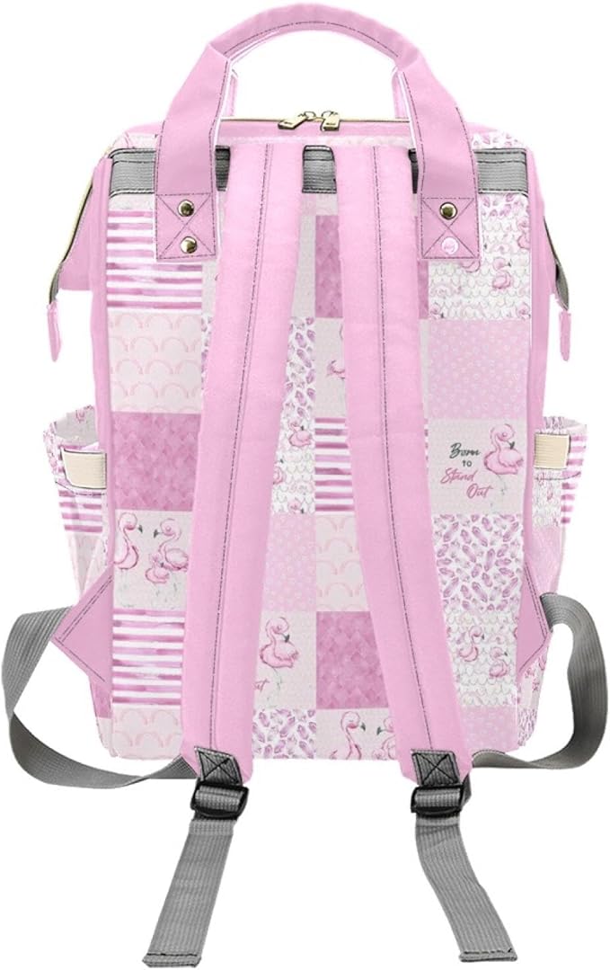 Custom Flamingo Baby Diaper Bag with Name – Personalized Nursing Travel Tote Backpack for Mom or Dad, Custom Name Baby Daypack Gift