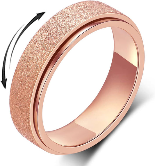 Anxiety Ring for Women Men, Titanium Stainless Steel Spinner Ring, 5 Colors, 6MM, Size 6-10, 3 Styles Anxiety Ring-Moon Star, Sandblasted Finished, Hollow Outer