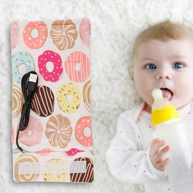 USB Baby Feeding Bottle Warmer Portable Cartoon Milk Bottle Travel Heater Portable Milk Bottle Heating Warmer Compatible with Many Kinds of 5V 2A USB Devices(Donut, 12)