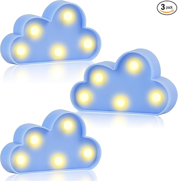 clothmile 3 PCS LED Night Light LED Blue Clound Night Light Can Be Hung on The Wall Kids Room Light, Suitable for Birthday Party Holiday Decoration Baby Room Nursery Decoration