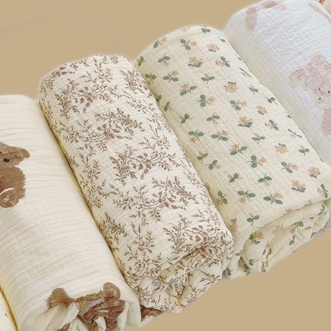 Baby Swaddel Blanket Cotton Muslin Thick Bath Towel Dotted Backing Double Layer Receiving Blanket 40"x40" (Little Pink Flower)