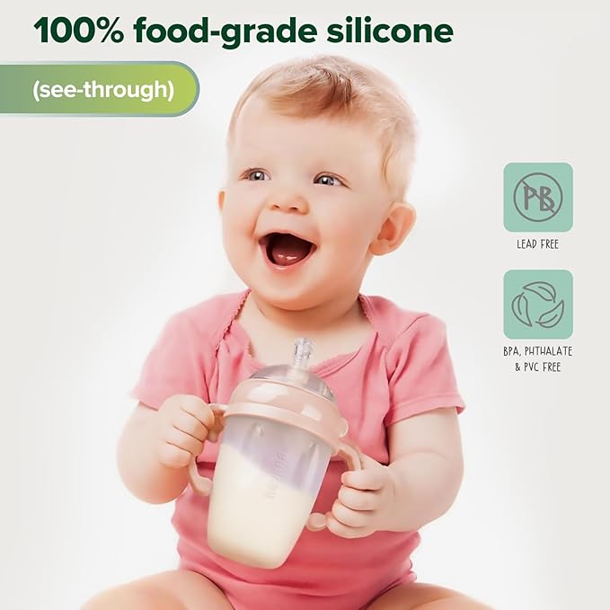 haakaa Weighted Straw Sippy Cup for 6+ Month Old, Silicone Weighted Straw Cup Milk Sippy Cup Baby Water Bottle with Straw Brush (Peach, 8oz./250ml)