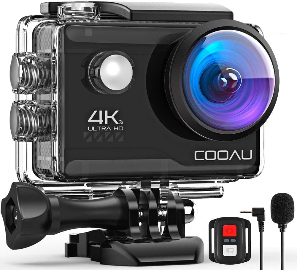 COOAU 4K 20MP Wi-Fi Action Camera External Microphone Remote Control Underwater 40M Waterproof Sport Camera Time Lapse with 2X1200mAh Batteries and 20 Accessories