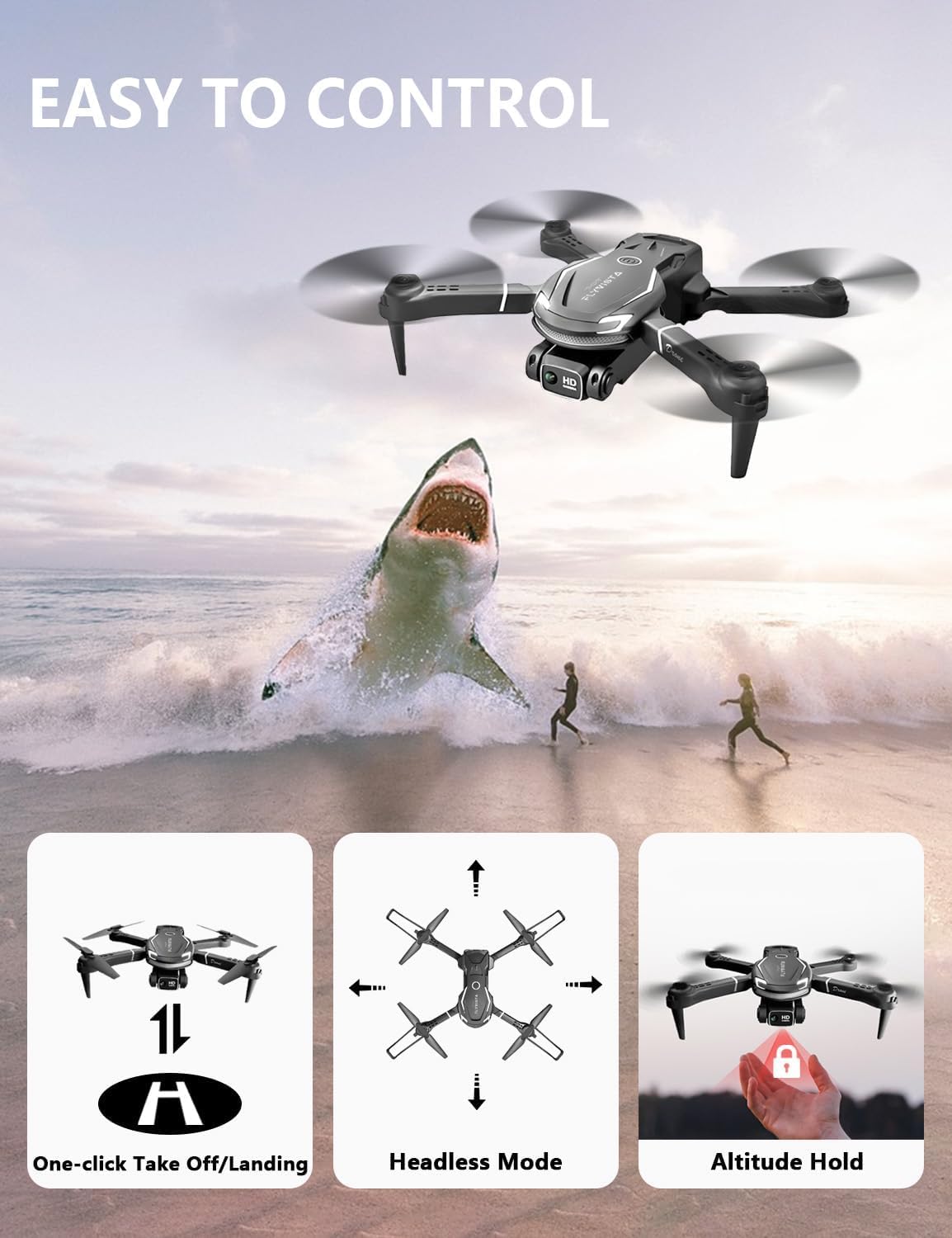 Cool Mini Drone with Camera for Kids Adults Beginners, 1080P FPV Camera Remote Control Drone for Kids with 3 Batteries, One-Click Take Off/Landing, Altitude Hold, Headless Mode, 360° Flips, 3-Gear Speeds , Emergency Stop, Toys Gifts for Kids