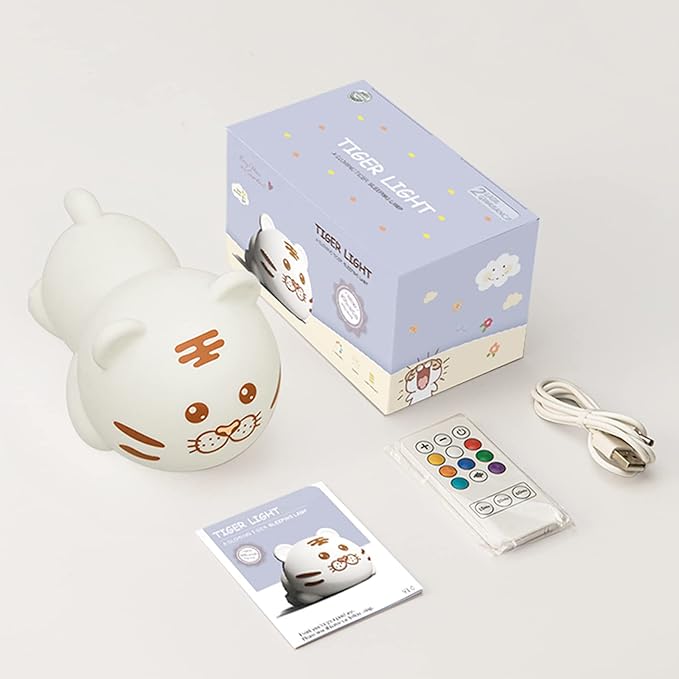 QANYI Christmas Gift Tiger Lamp, Silicone Color Changing Tiger Desk Nightlight, Rechargeable Nursery Table Lamp with Timer and Remote Control, Gift for Toddler Baby Girls Boys Children Bedroom