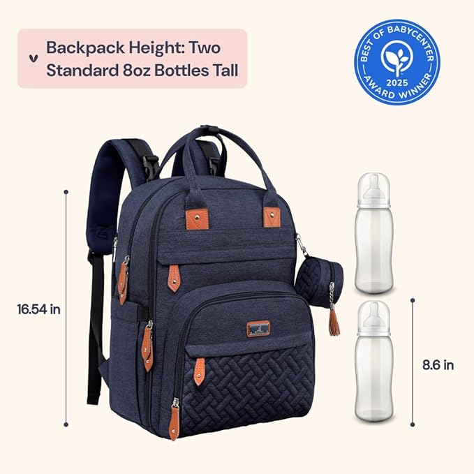 BabbleRoo Diaper Bag Backpack - Baby Essentials Travel Tote - Multi Function Water Resistant Diaper Bag, Travel Essentials Baby Bag with Changing Pad, Stroller Straps & Pacifier Case - Navy Blue