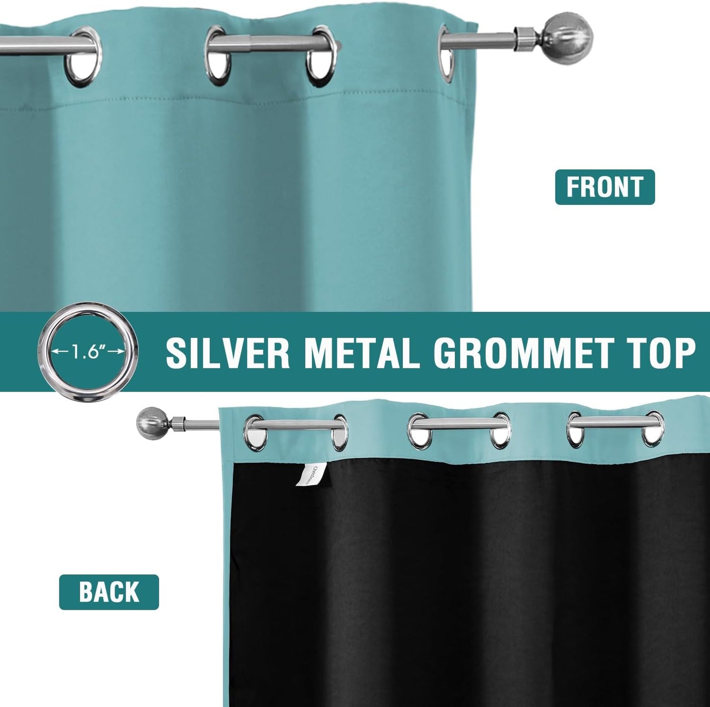 ChrisDowa 100% Blackout Curtains 63 inch Long for Bedroom with Black Liner, 2 Thick Layers Total Blackout Thermal Insulated Grommet Window Curtains 2 Panels Set (Aqua, 38 x 63 Inch)