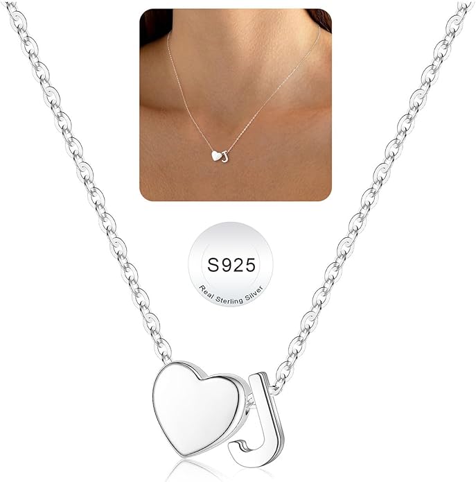 Turandoss S925 Sterling Silver Heart Initial Necklaces for Girls Teen Girls, Dainty S925 Sterling Silver Tiny Heart Initial Necklace Letter Necklaces Trendy Jewelry Gifts for Girls Teen Girls