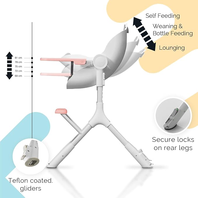 ORIBEL Cocoon Z High Chair & Baby Lounger | Perfect High Chair for Toddlers/Newborns | Glides Easily on All Surfaces | Secure Locks | Convertible Chair for Napping & Feeding (Cotton Candy Pink)