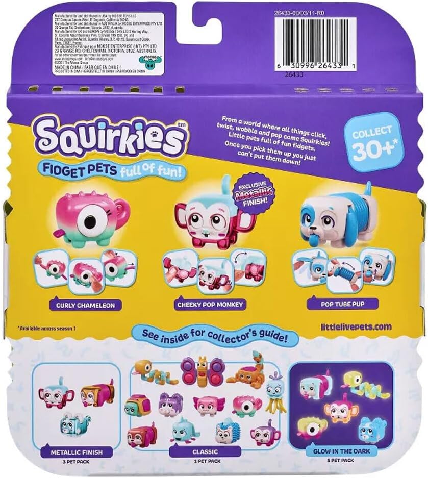 Little Live Pets - Squirkies: 3 Pack: Metallic Cheeky Pop Monkey | Interactive Fidget Toys, Feature, Click, Flick, Tangle, 30+ to Collect, Multiple Fidget Points, for Kids Ages 5+.