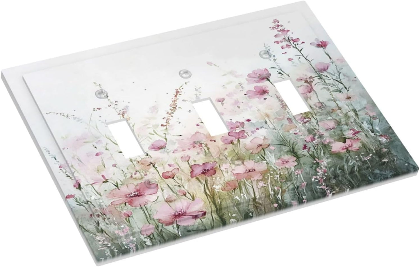 Decorative Switch Plates Wildflower Botanical Watercolor Floral 3 Gang Wall Plate Triple Toggle Light Switch Cover Faceplate Electrical Wall Panels For Bed Room Living Room Decor