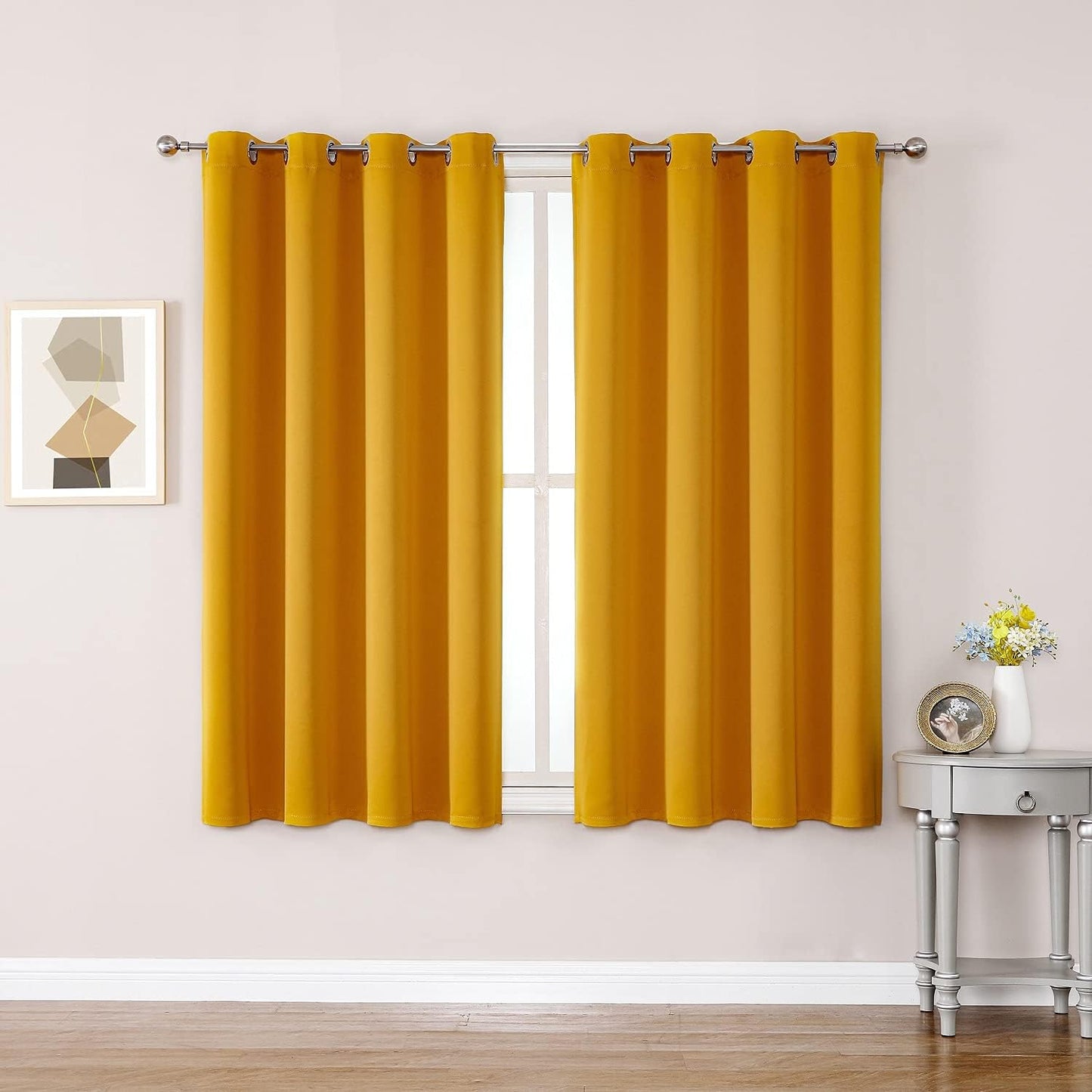 ChrisDowa Grommet Room Darkening Curtains for Bedroom and Living Room - 2 Panels Set Thermal Insulated Blackout Curtains (Mustard Yellow, 52W x 54L)