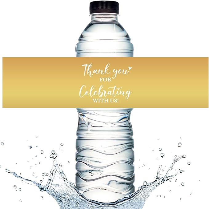 100PCS Wedding Water Bottle Labels Waterproof Greenery Floral Wraps Sticker for Water Bottle Baby Shower Bottle Label for Bridal Shower Party Welcome（Glod）