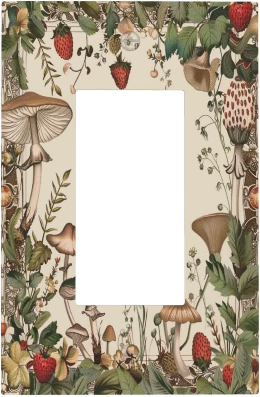 Decorative Outlet Covers Rustic Mushroom Garden Red Strawberry 1 Gang Single Decora GFCI Device Light Switch Covers Plate 1 Rocker Wall Plate Jumbo Faceplate for Bedroom Home Decor