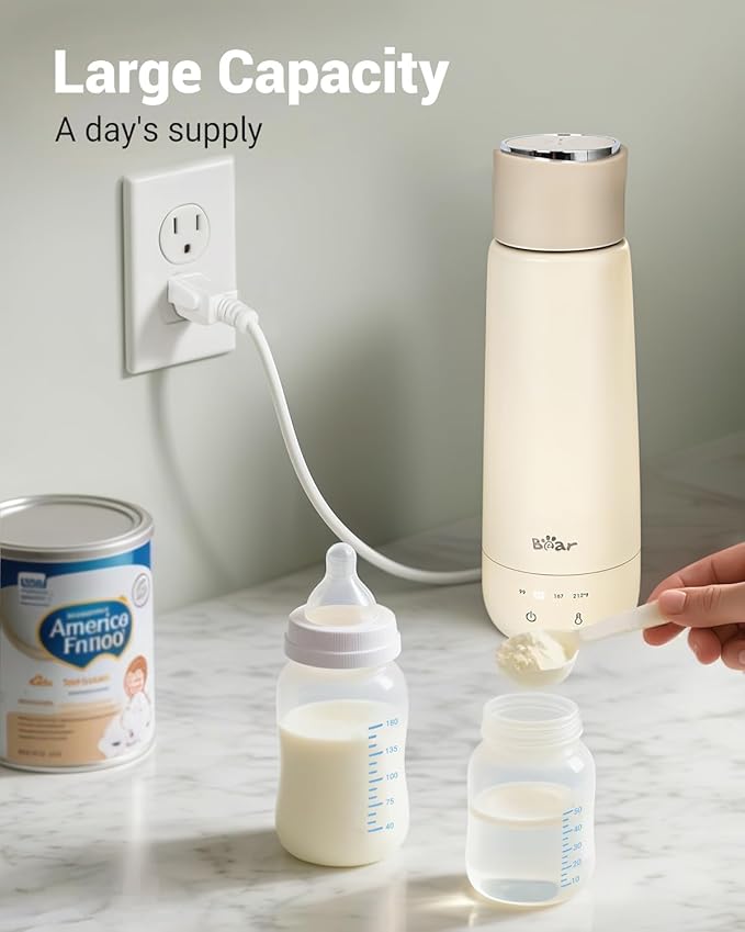 Bear Milk Warmer, Fast Water Warmer for Baby Formula with 10 Oz Large Capacity, Accurate 4 Temp Setting and Automaticlly Keep Warm, Compact Bottle Warmer(No Battery, 110V Only)