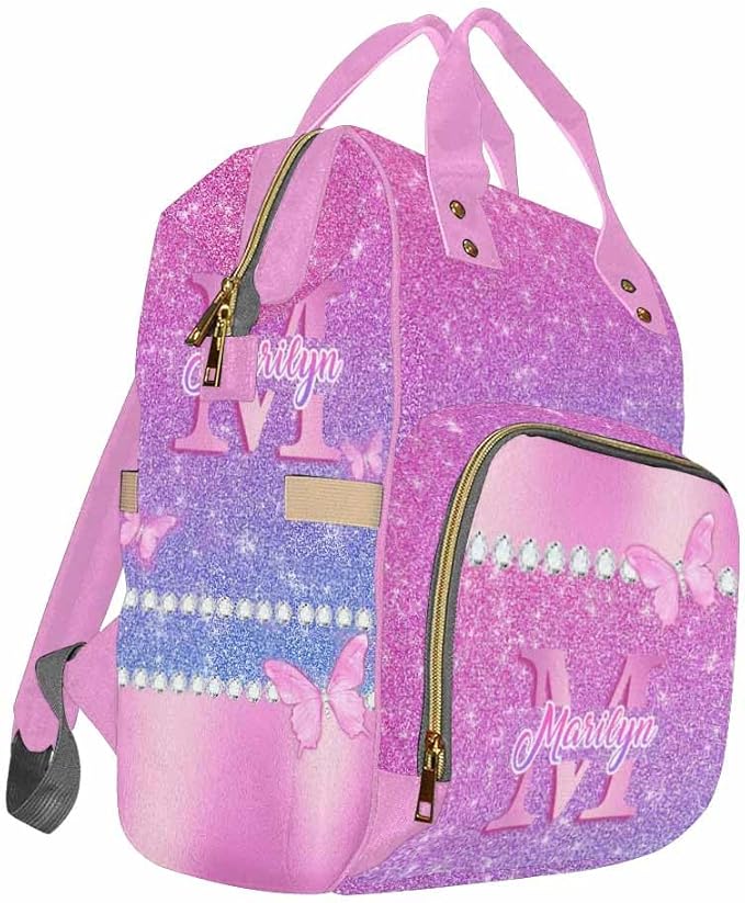 Customize Baby Bag Customized Backpacks For Baby Mom Gift with Thermal Pockets Custom Baby Bag Nursing Bags Diaper Backpack With Name Text, Neon Butterfly