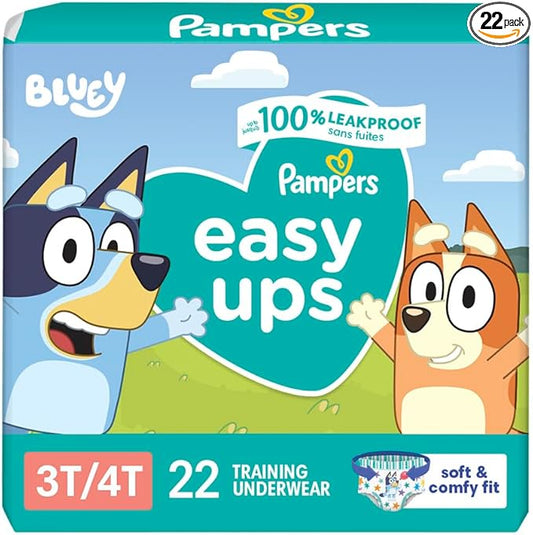 Pampers Training Pants - Easy Ups Boys & Girls Bluey - Size 3T-4T, 22 Count, Children's Potty Underwear (Packaging May Vary)