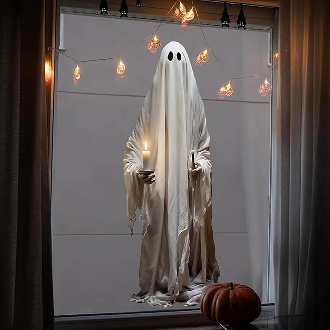 2 Pcs Halloween Decorations Window Clings Decor Double-Side Extra Large Scary White Ghosts Halloween Spooky Window Decals School Home Office Party Supplies for Glass Windows