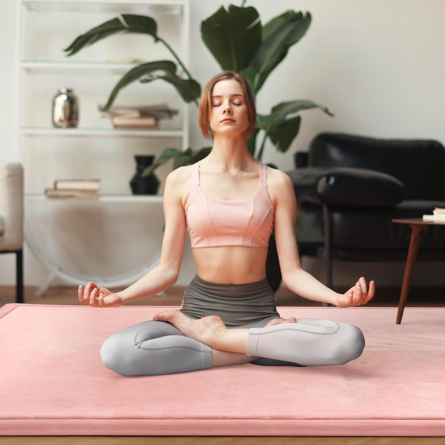 Baby Play Mat for Floor Tummy Time Nursery Rug Muscle Area Rug Playroom Tatami 50 * 50" Memory Foam 1.3" Thick Crawling Mat For Babies,Toddlers, Infants, Kids(Pink)