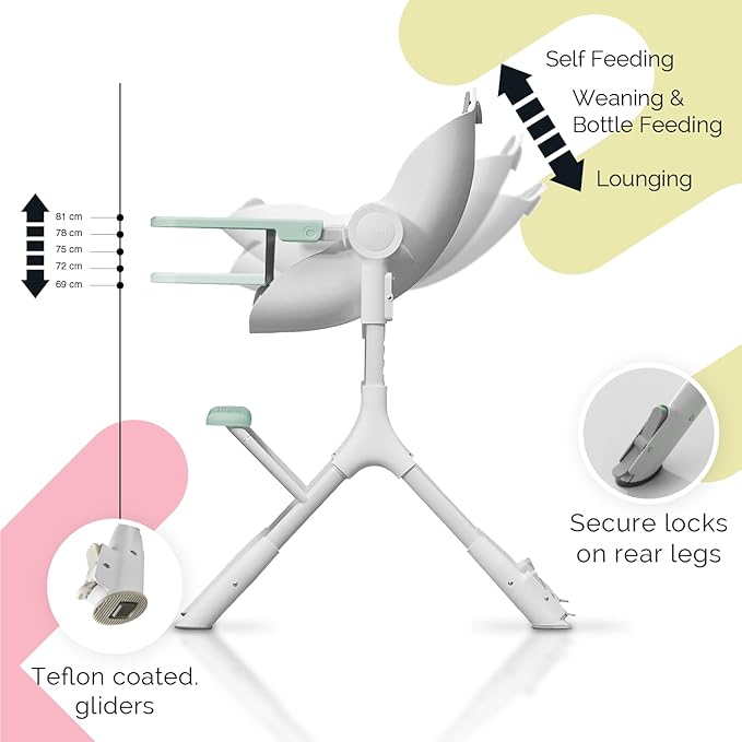 ORIBEL Cocoon Z High Chair & Baby Lounger | Perfect High Chair for Toddlers/Newborns | Glides Easily on All Surfaces | Secure Locks | Convertible Chair for Napping & Feeding (Avocado Green)