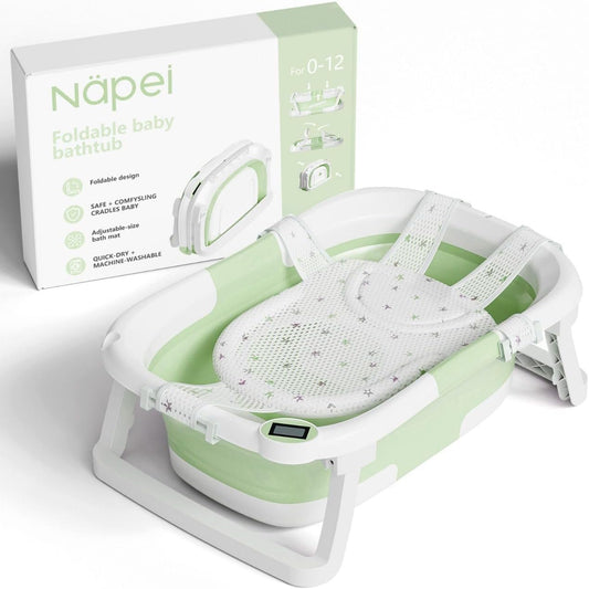 Collapsible Baby Bathtub,Baby Bath Tub with Soft Cushion & Thermometer,Baby Bathtub Newborn to Toddler 0-36 Months,Portable Travel Baby Tub
