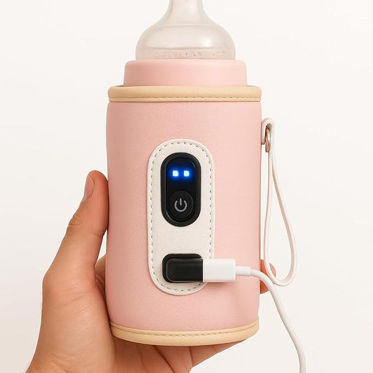 Travel Baby Bottle Warmer with USB for Girls – Digital Display, Adjustable Heating, Insulated Portable Sleeve for Warming Milk, Formula & More – Great for Car Trips, Strollers & On-The-Go Feeding