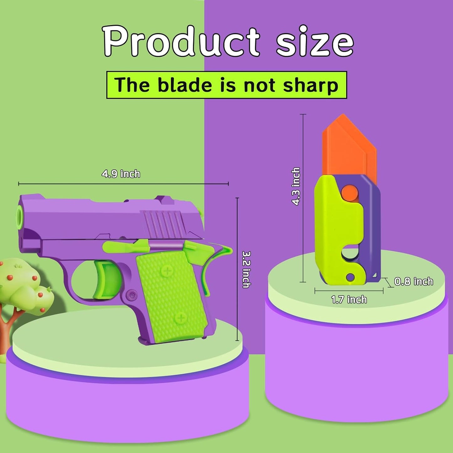 Fidget Gun Toy Set 2PCS 3D Printed Mini 1911 Fidget Gun Knife Toy Gravity Pistol Toy Adults Stress Relief Toy Sensory Toys for Kids Friends Christmas Birthday Gift