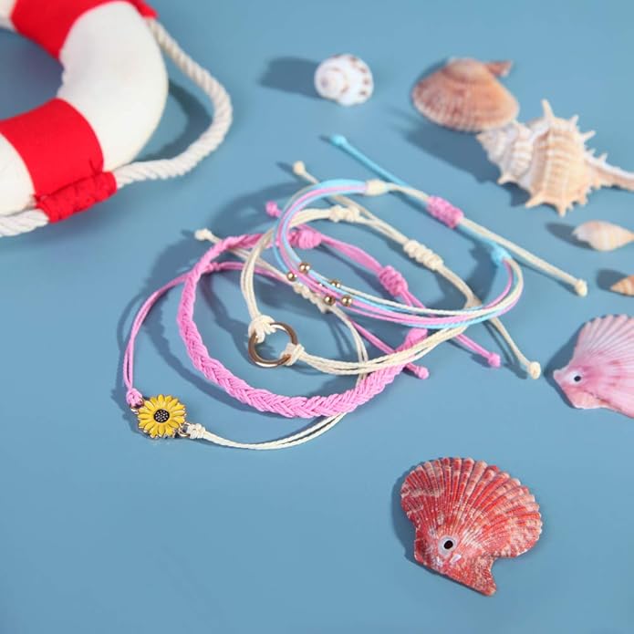 FANCY SHINY Sunflower String Bracelet Boho Braided Rope Wrap Bracelets Cute Summer Beach Surfer Jewelry for Women Christmas Gifts