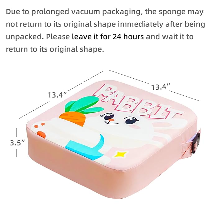 Toddler Booster Seat for Dining Table, Portable Kids Booster Seat with Safety Buckles Portable Increasing Booster Cushion with Non-Slip Bottom (Pink Rabbit)