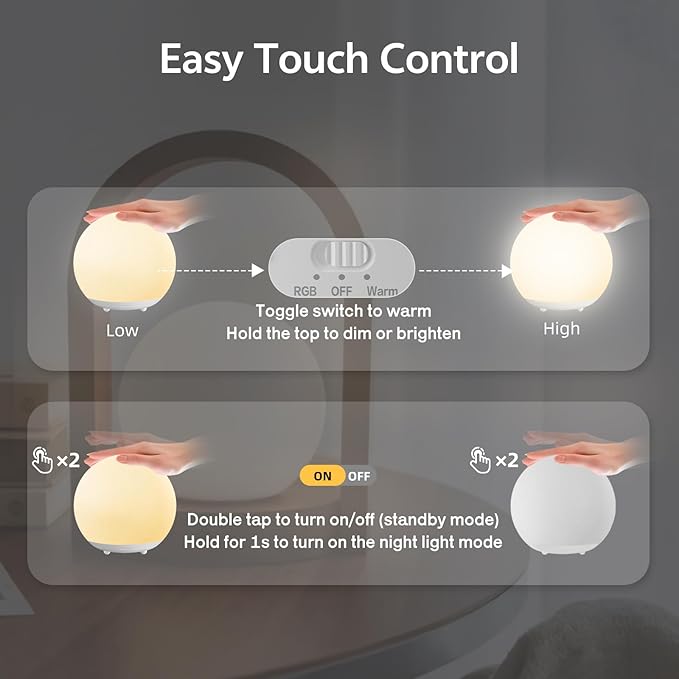 Baby Night Light, Rechargeable Touch Control Night Light with Stepless Dimming & 7 RGB Color Change, Soft Portable Kids Egg Light with 30/60 Mins Auto Off for Bedside, Breastfeeding