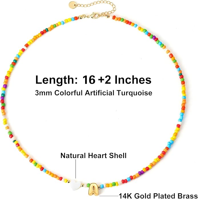 Colorful Initial Necklaces for Girls Women, 14K Gold Plated Bubble Initial Pendant Heart Shell Necklace Jewelry Christmas Gifts for Teen Girls Kids