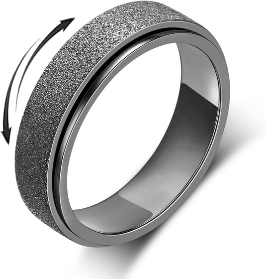 Anxiety Ring for Women Men, Titanium Stainless Steel Spinner Ring, 5 Colors, 6MM, Size 6-10, 3 Styles Anxiety Ring-Moon Star, Sandblasted Finished, Hollow Outer