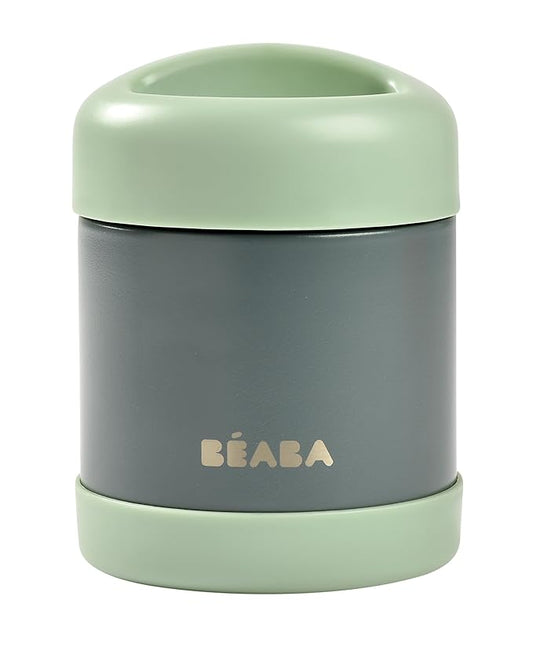 Beaba Stainless Steel Insulated Food Jar 10 oz, Kids Thermos, Lunch Containers, Leakproof, Wide Opening, Suitable for Hot and Cold Foods (Sage)