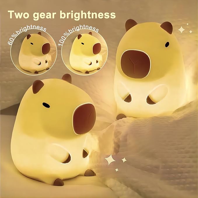 Cute Cartoon Capybara Silicone Night Light USB Rechargeable Timing Dimming Sleep Night Lamp for Children's Room Decor