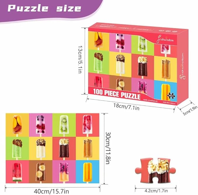 100 Piece Donuts Jigsaw Puzzle for Kids Teens Age 4-8 Gift Family Time (Popsicles)