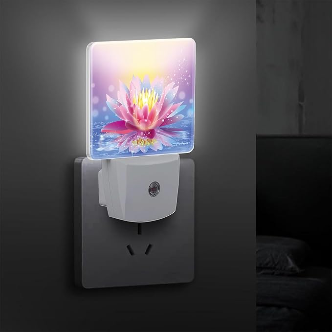 Lotus Pink Light Purple Plug in Night Light with Auto Dusk to Dawn Sensor,Warm Night Lights for Boys Girls Bedroom Bathroom Hallway Kids Room Gifts