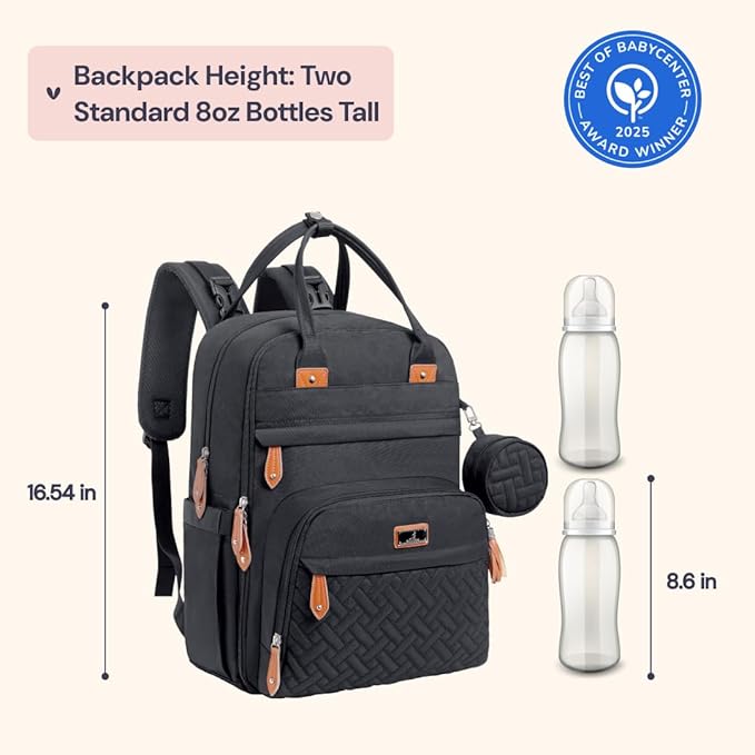 BabbleRoo Diaper Bag Backpack - Baby Essentials Travel Tote - Multi Function Water Resistant Diaper Bag, Travel Essentials Baby Bag with Changing Pad, Stroller Straps & Pacifier Case - Unisex, Black