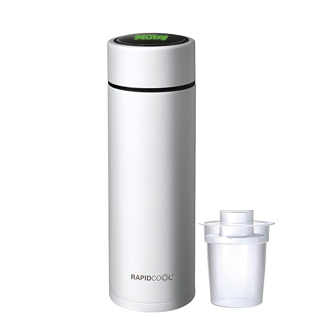 Nuby RapidCool Portable Baby Bottle Maker - with Milk Powder Dispenser and Digital Lid - Ideal for Travel Bottles and Night Feeds - Stainless Steel