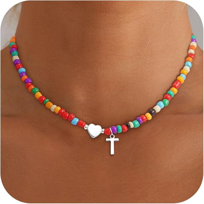 Colorful Initial Necklaces for Girls Women Kids - Teen Girls Gifts Trendy Beaded Initial Necklace Dainty Letter Gifts Choker Necklace for Girl Jewelry
