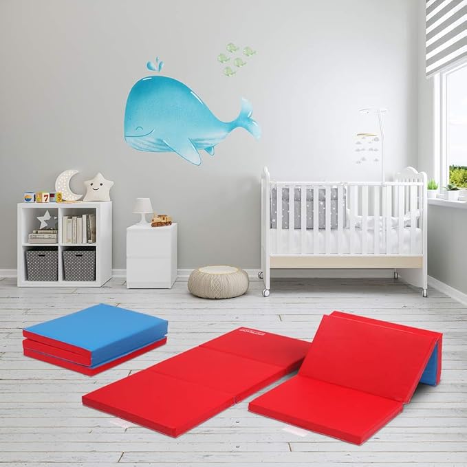 JOYMOR 2-Inch Thick 2-Fold 3 Sections Rest Mat, 5-Pack, Portable Toddler Bed with Name Tag Holder, Sleeping/Nap Floor Mat, Portable Toddler Mat, Great for School, Daycare, Travel, and Home