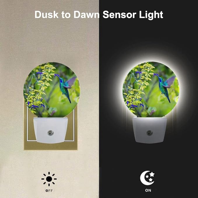 EKOBLA Blue Hummingbird Night Lights Plug into Wall Spring Garden Bird Flowers Plants LED Dusk to Dawn Plug-in Nightlights Auto Sensor for Home Indoor Bathroom Hallway Kitchen