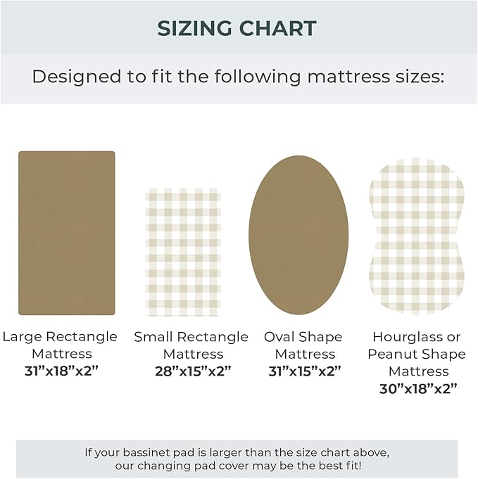 Pobibaby – 2 Pack Bassinet Sheets Boy, Bassinet Sheets Cotton for Girls and Neutral Nursery for Standard Rectangle Bassinets – Ultra-Soft Jersey Knit, Safe and Snug for Baby (Gingham Khaki)