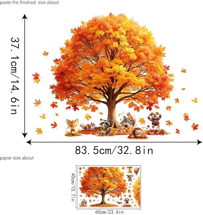 Autumn Window Clings | Fall Tree Pumpkin Fox Squirrel Owl Raccoon | Weather-Resistant Static Cling for Outdoor/Indoor Glass, Perfect for Porch & Window Décor Bundle Style-3